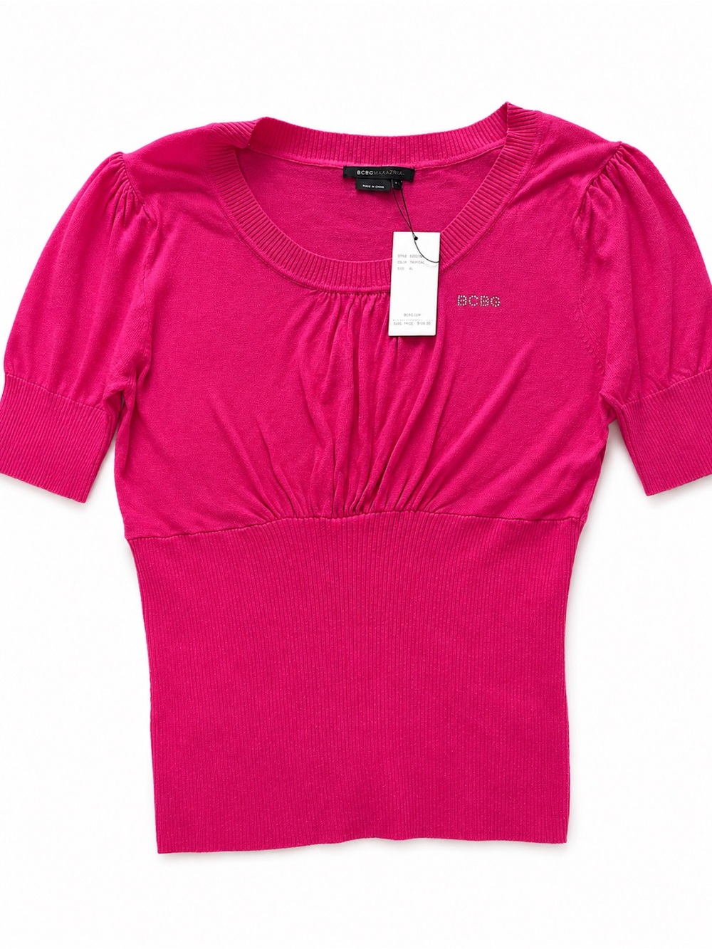 BCBG Hot Pink Short Sleeve Scoop-Neck Knit Top